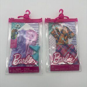 2 Barbie Fashion Pack of Doll Clothes, Tie-Dye Sweatshirt Dress & Plaid Outfit